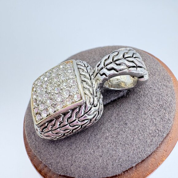 Silver Plated Cubic Zirconia Pavé Set Etched Design Border Pendant Size 1.25" - Picture 3 of 11